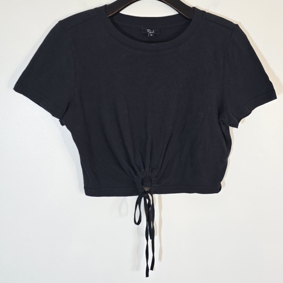New Rails Zena Drawstring Keyhole Cropped Crewneck Tee Black Medium - Picture 4 of 9